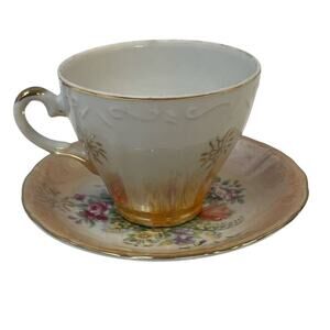 Vintage Royal Crown Gold Trim Made In Japan Floral China Teacup & Saucer Set